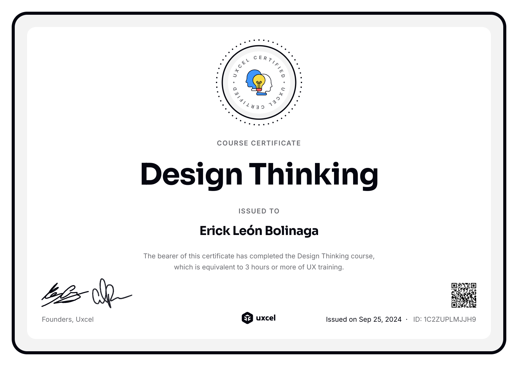 Erick León Bolinaga's certificate
